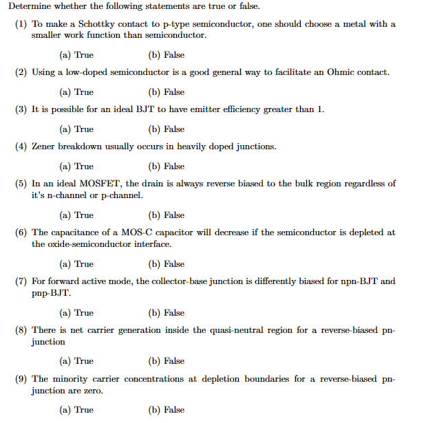 Solved Determine Whether The Following Statements Are True | Chegg.com