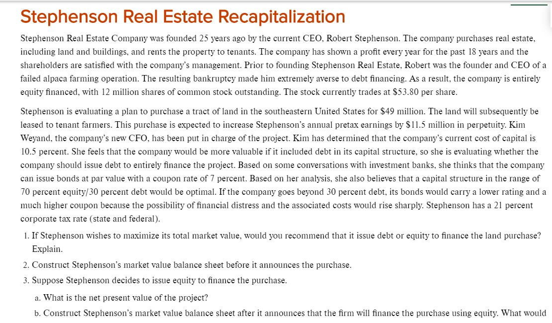 Stephenson Real Estate Recapitalization Stephenson