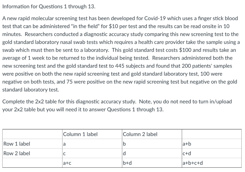 Solved 1. How did you label Row 1, Row 2, Column 1 and | Chegg.com