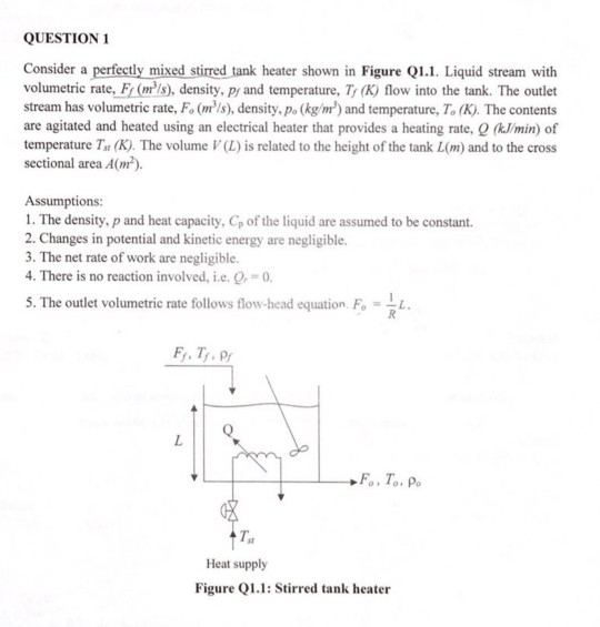 Solved QUESTION 1 Consider a perfectly mixed stirred tank | Chegg.com