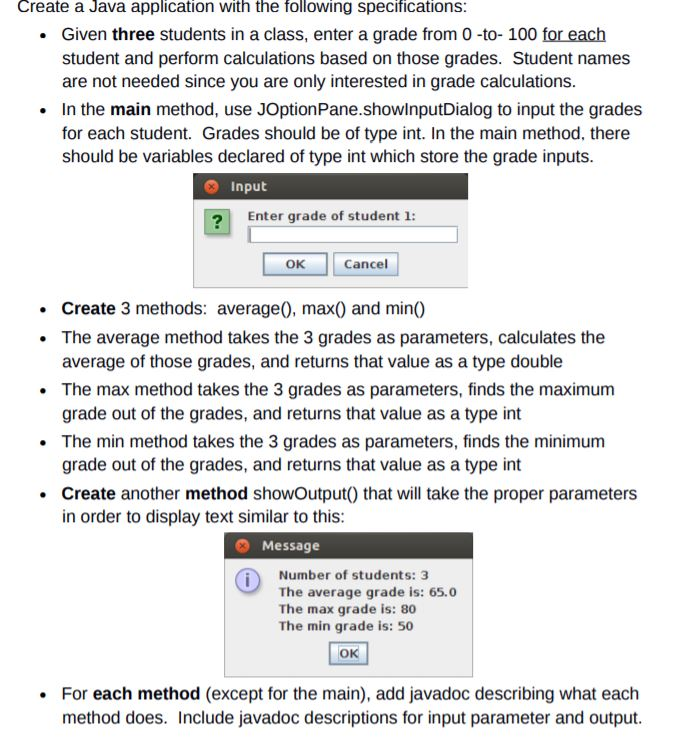 Solved Create a Java application with the following | Chegg.com