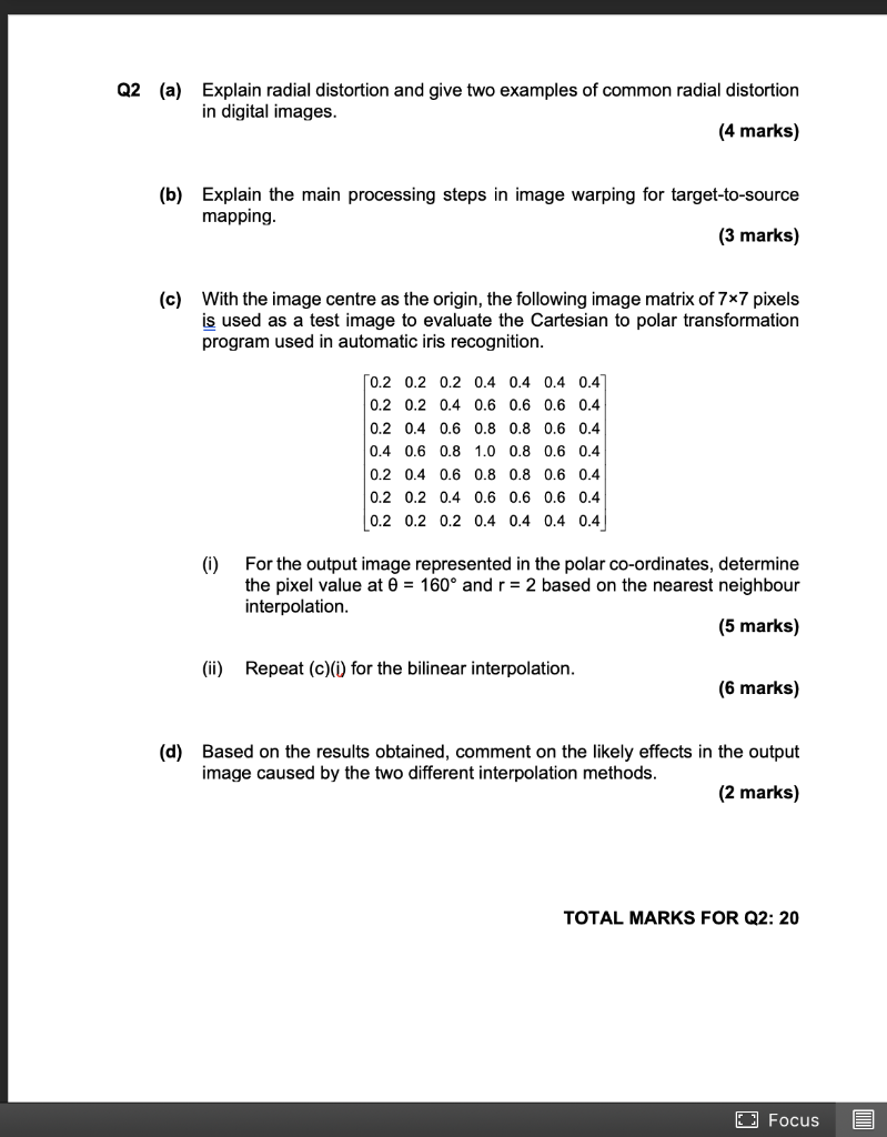 Solved Q2 (a) Explain radial distortion and give two | Chegg.com