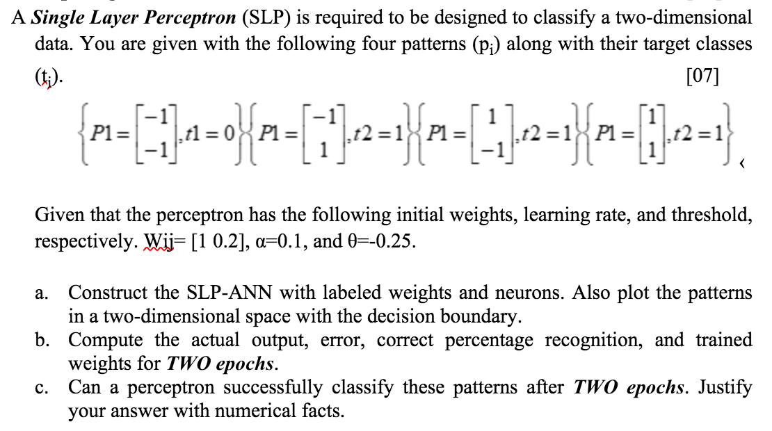 A Single Layer Perceptron (SLP) is required to be | Chegg.com