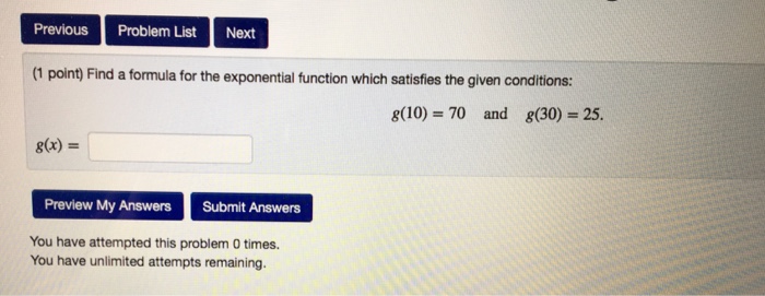Solved Previous Problem List Next (1 point) Find a possible | Chegg.com