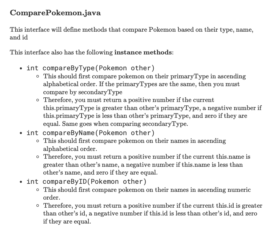 Solved Compare Pokemon.java This interface will define