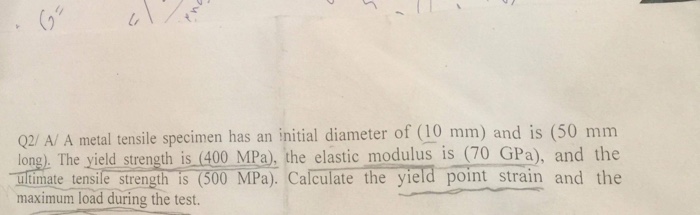 Solved 2/ A/ A metal tensile specimen has an initial | Chegg.com