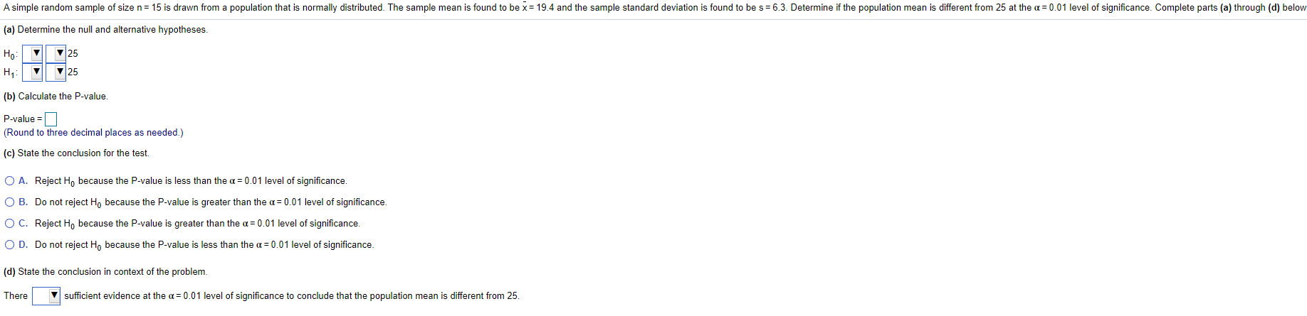 Solved A simple random sample of size n= 15 is drawn from a | Chegg.com