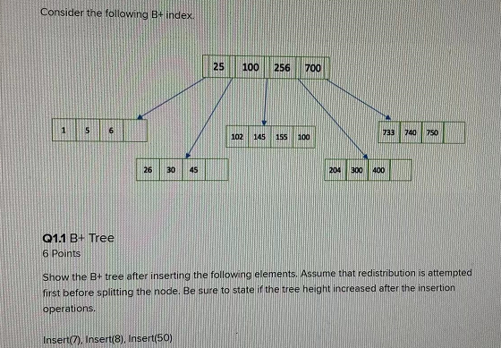 Solved Consider The Following B+ Index. 25 100 256 700 1 5 5 | Chegg.com