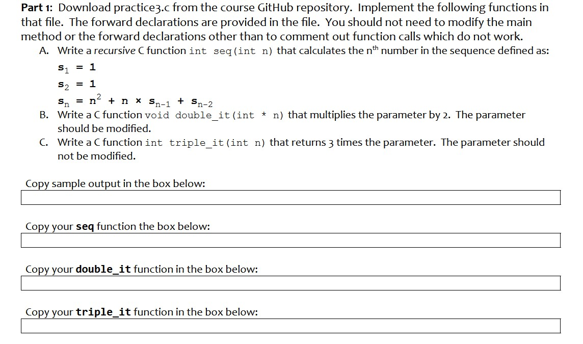 Part 1: Download practice3.c from the course GitHub | Chegg.com