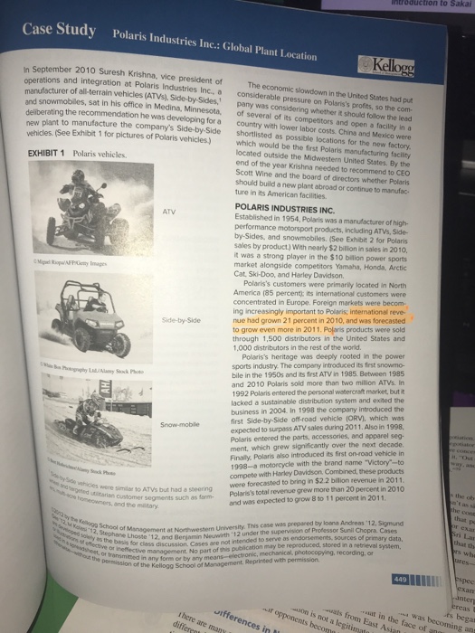 Solved introduction to Sakai Case Study Polaris Industries | Chegg.com