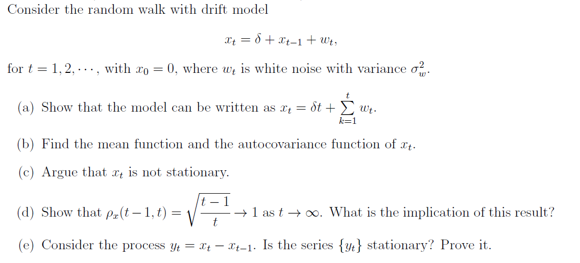 Solved Consider the random walk with drift model It = 8 + | Chegg.com