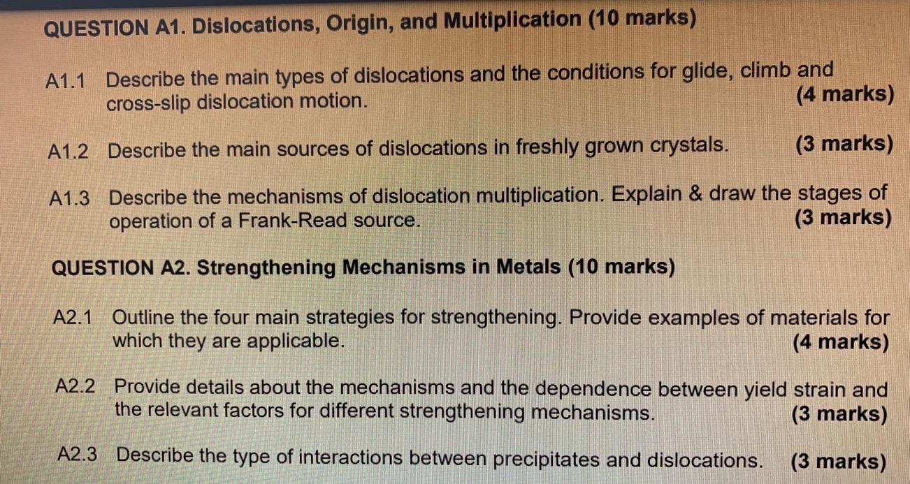 Solved QUESTION A1. Dislocations, Origin, and Multiplication | Chegg.com