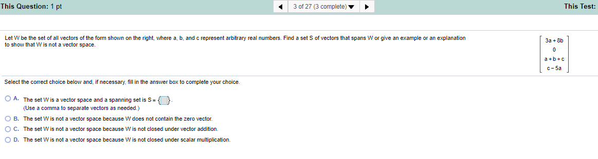 Solved This Question: 1 pt 3 of 27 (3 complete) This Test: | Chegg.com