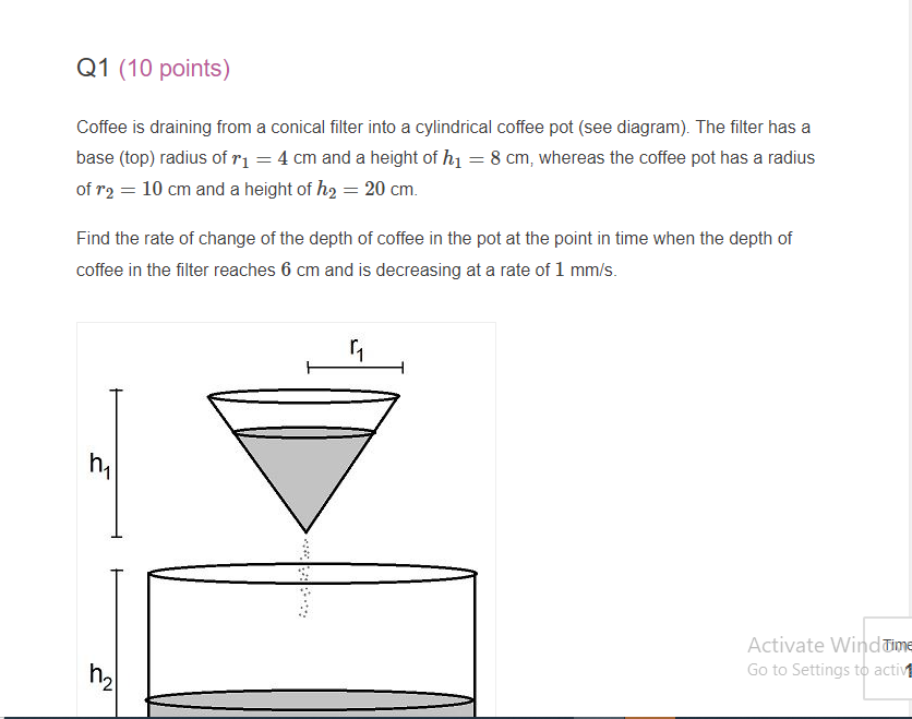Solved Q1 (10 points) Coffee is draining from a conical