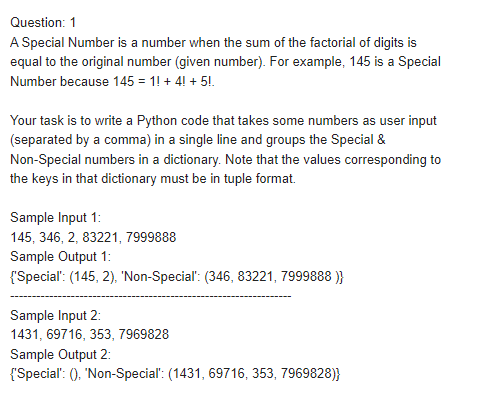 Solved Question: 1 A Special Number is a number when the sum | Chegg.com