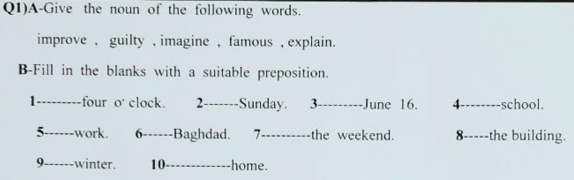 Solved Q1 A Give The Noun Of The Following Words Improve Chegg Com