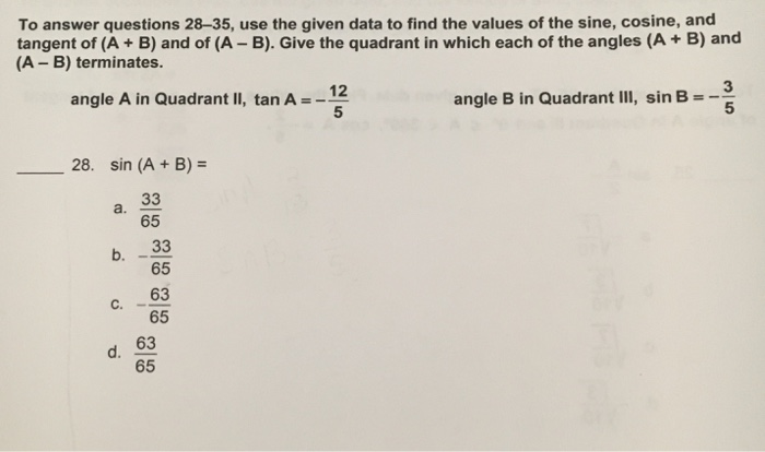 Solved To answer questions 28-35, use the given data to find | Chegg.com