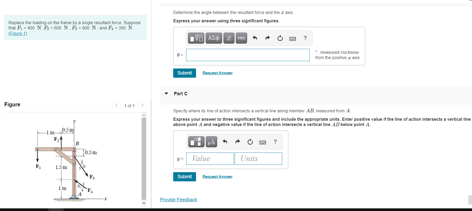 Solved Determine the angle between the resultant force and | Chegg.com