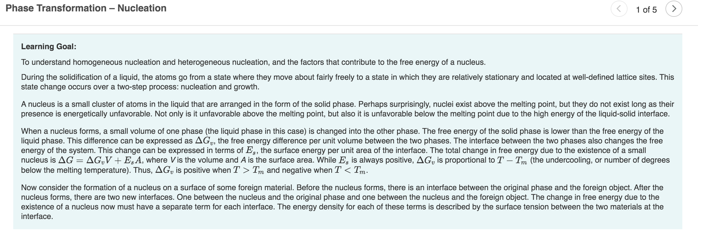 Phase Transformation Nucleation 1 Of 5 Learning Chegg Com