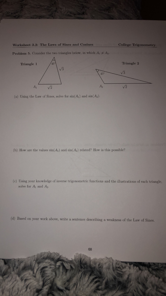 Law Of Sines And Cosines Worksheet With Answers Draw puke