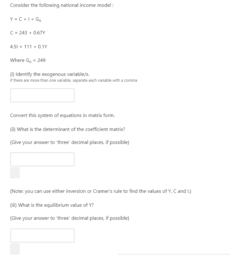 Solved Consider the following national income model: Y = C + | Chegg.com