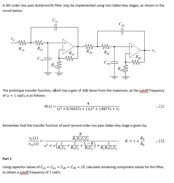 Solved A 4th order low pass Butterworth filter may be | Chegg.com