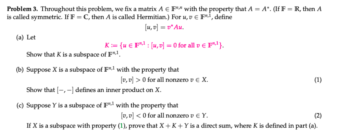 Solved Problem 3 Throughout This Problem We Fix A Matri Chegg Com