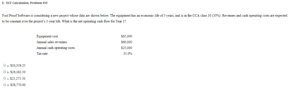 Solved 8. OCF Calculation, Problem 059 Fool Proof Software | Chegg.com