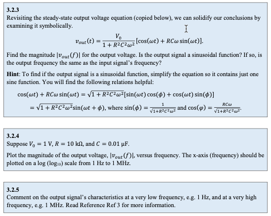 Solved 3.2 - RC Response to a Sinusoidal Function While the | Chegg.com
