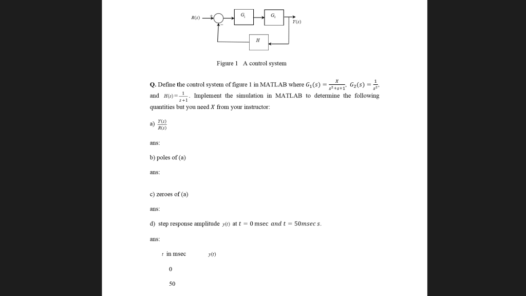 Solved R(S) G G Y(S) H Figure! A control system Q. Define | Chegg.com