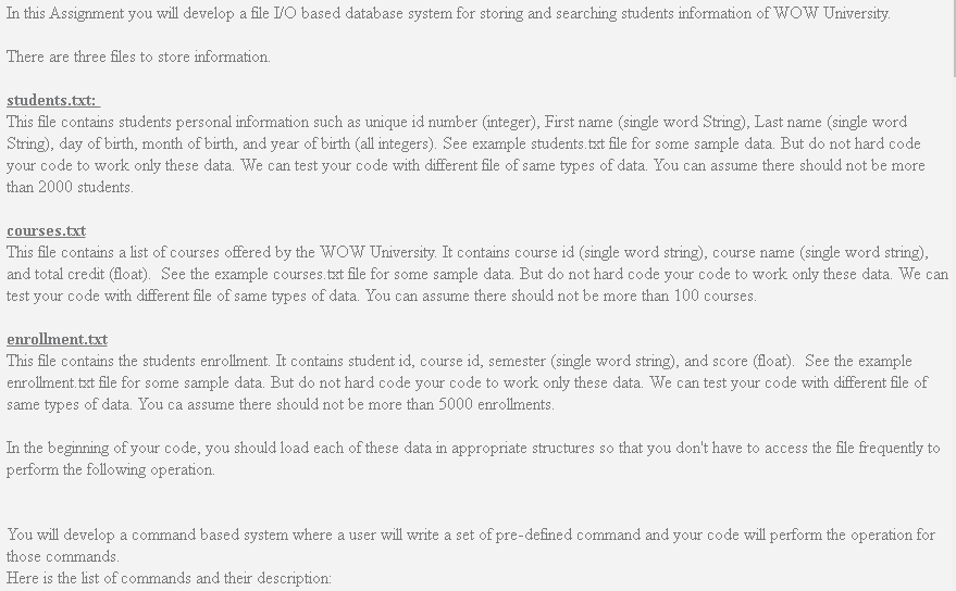 In this Assignment you will develop a file I/O based | Chegg.com