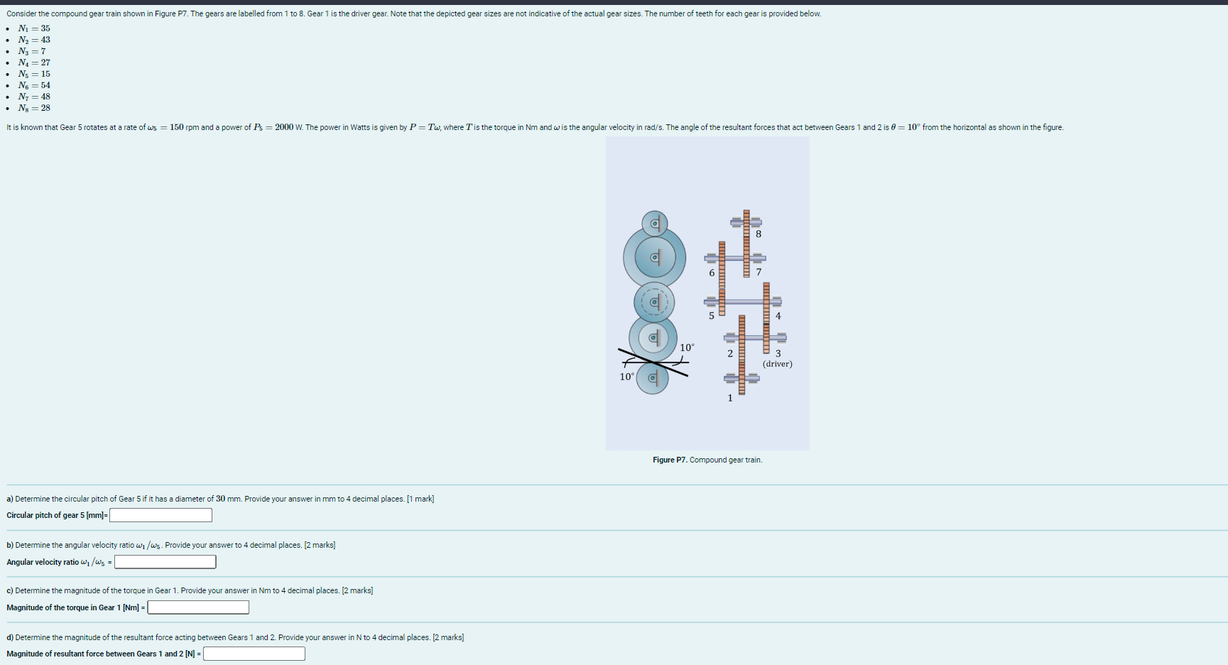 [Solved] \( N_{8}=28 \) a) Determine the circular pitch