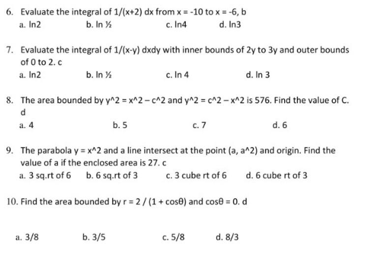solved-6-evaluate-the-integral-of-1-x-2-dx-from-x-10-chegg