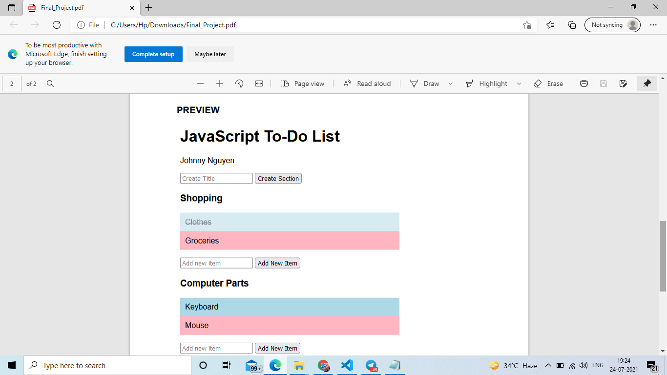 I need help in javaScript project To-Do List. I have | Chegg.com