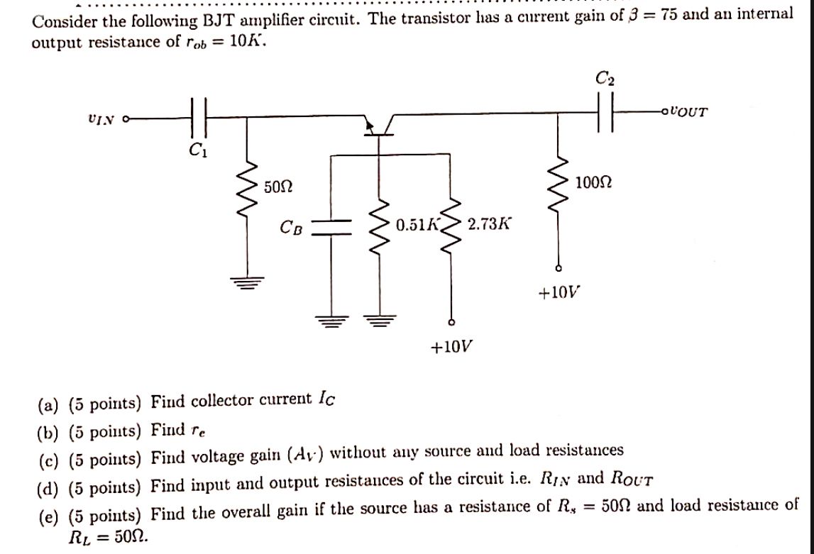 Solved Consider The Following BJT Amplifier Circuit. The | Chegg.com