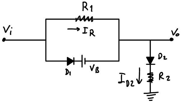 Solved Diodes opening voltage Vy = 0.7V, R1 = 1.7k, R2 = 4k, | Chegg.com