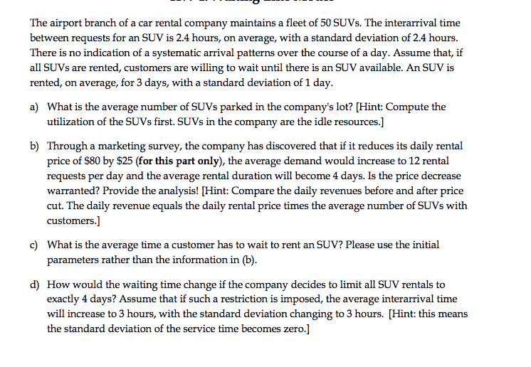 The Airport Branch Of A Car Rental Company Maintains | Chegg.com