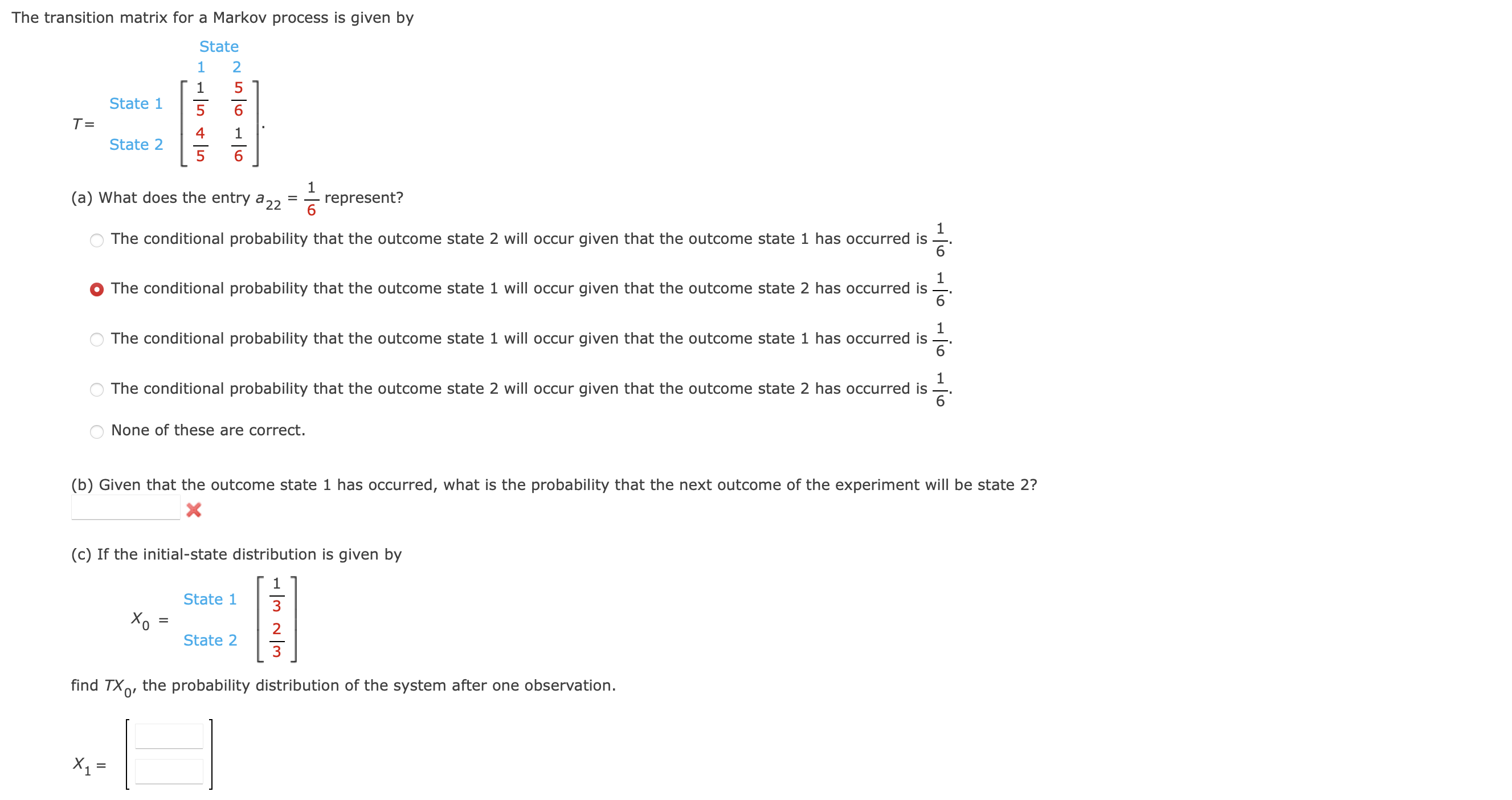 Solved The transition matrix for a Markov process is given | Chegg.com