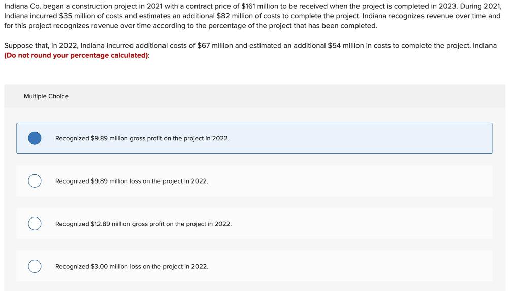 Solved Indiana Co. began a construction project in 2021 with