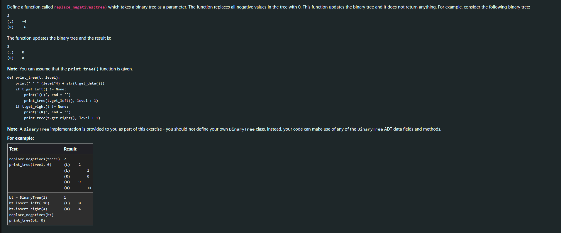 Solved 2 (L) (R) −4−6 The function updates the binary tree | Chegg.com