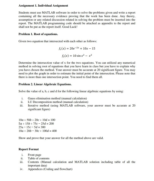 Solved Assignment 1. Individual Assignment Students must use | Chegg.com