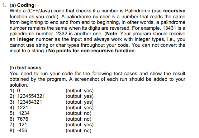 Solved 1. (a) Coding: Write a (C++/Java) code that checks if | Chegg.com