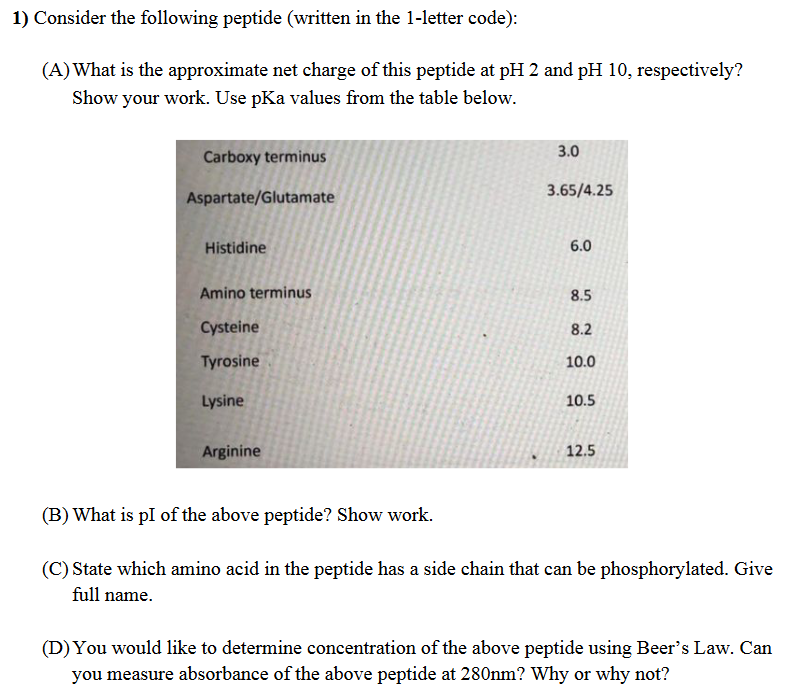 Solved 1) Consider The Following Peptide (written In The | Chegg.com