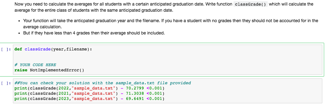 Code using python. Only write the classGrade() | Chegg.com