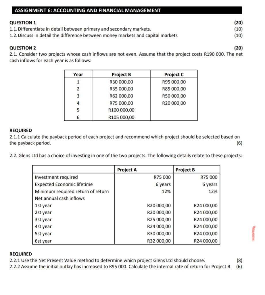 financial management assignment questions and answers pdf