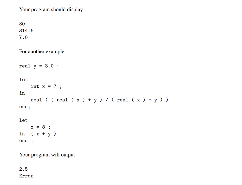 In this project you are asked to write an interpreter | Chegg.com