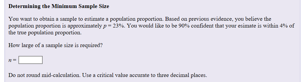 Solved Determining the Minimum Sample Size You want to | Chegg.com