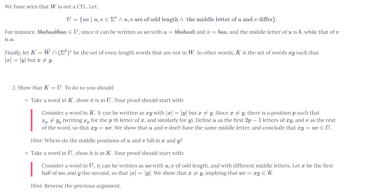 Solved We Have Seen That W Is Not A Cfl Let U Uv U Chegg Com