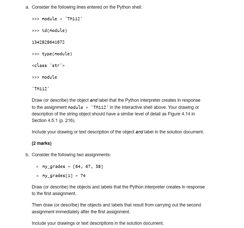 Solved a. Consider the following lines entered on the Python | Chegg.com