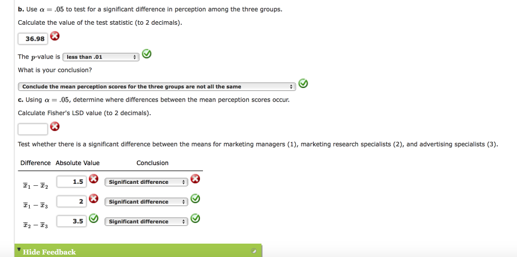 b. Use a-.05 to test for a significant difference in | Chegg.com